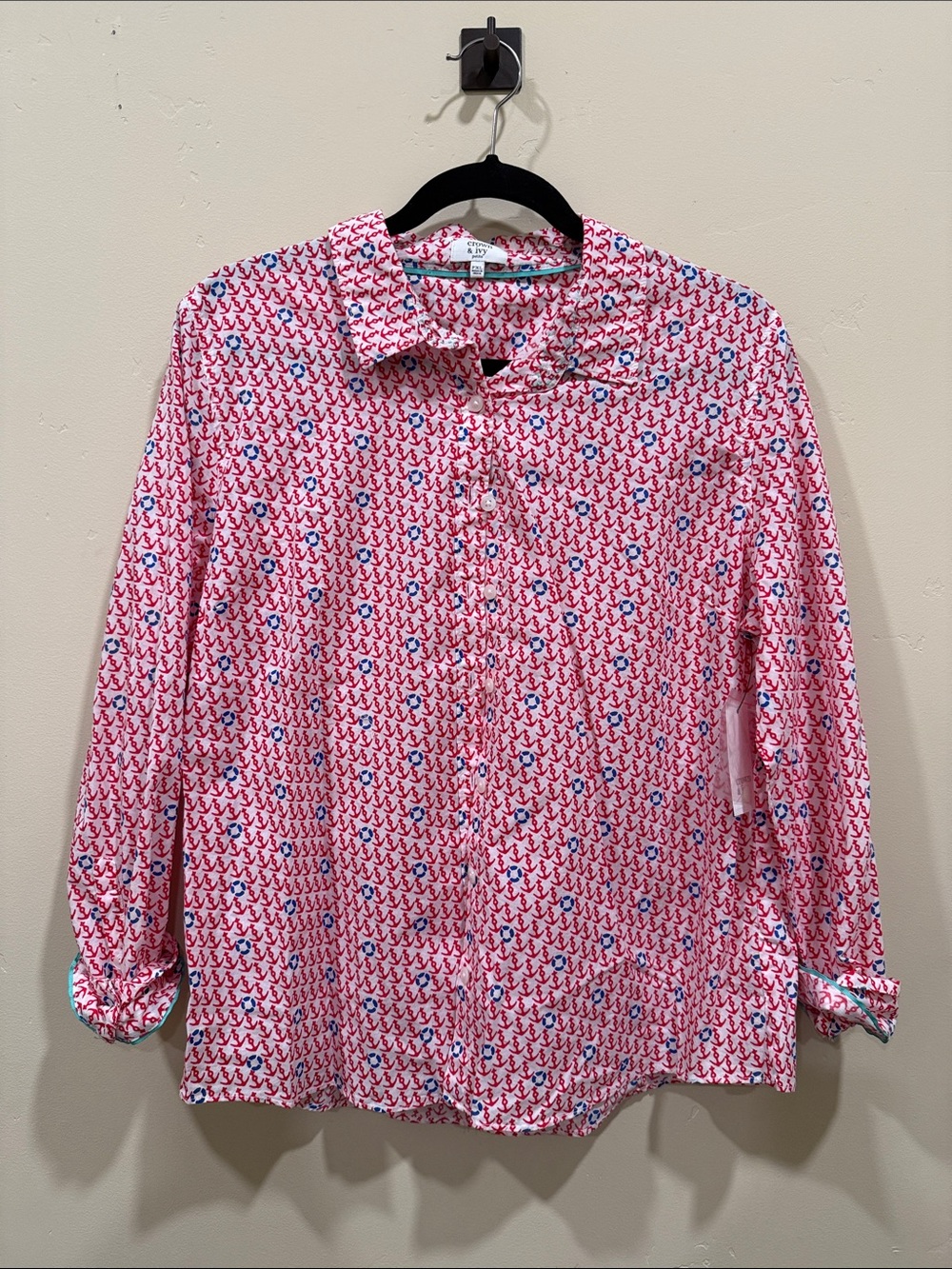 crown & ivy cotton Button-Down Shirt with  Anchor Motif